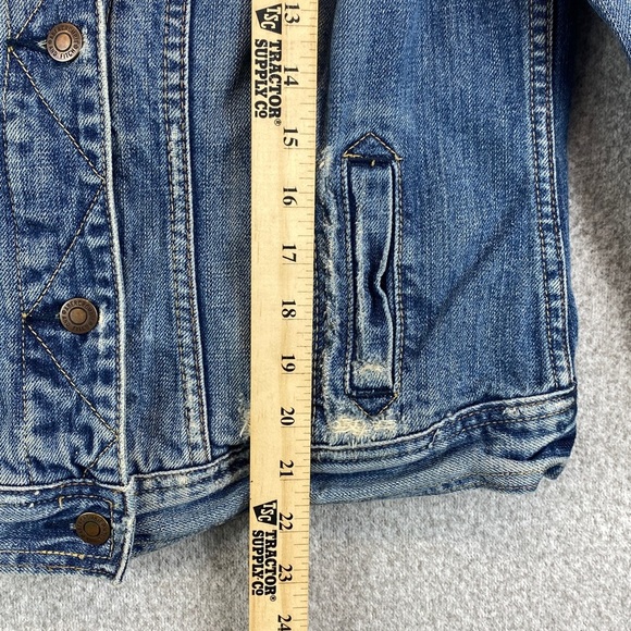 Vtg Abercrombie & Fitch distressed denim trucker jacket jr L grunge Y2K - Picture 5 of 11
